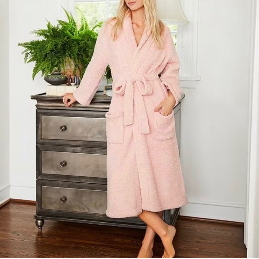Barefoot Dreams CozyChic Long Wrap Cozy Dusty Rose Pink Tie Up Bath Robe Size 1